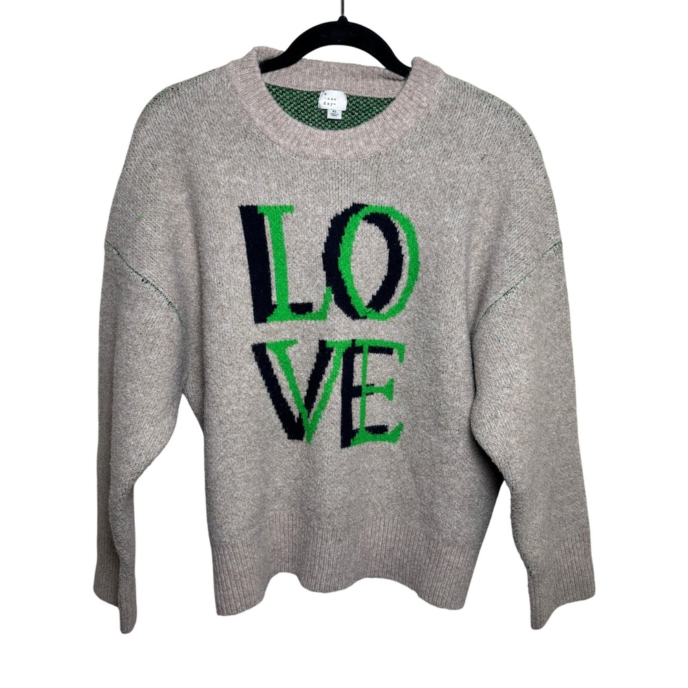 A New Day Gray Crewneck Graphic Love Stretch Pullover Knit‎ Sweater Womens XL